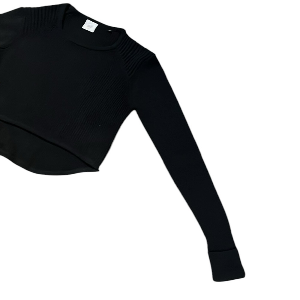 CABI Solid Black Ribbed Cropped Pullover Crewneck Woman’s Sweater Size Small - Picture 7 of 7